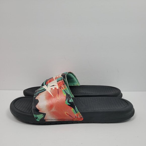 Nike Benassi JDI Floral Slide Women's Red Hibiscus Sandals 618919-019 US Size 10 - Picture 2 of 8